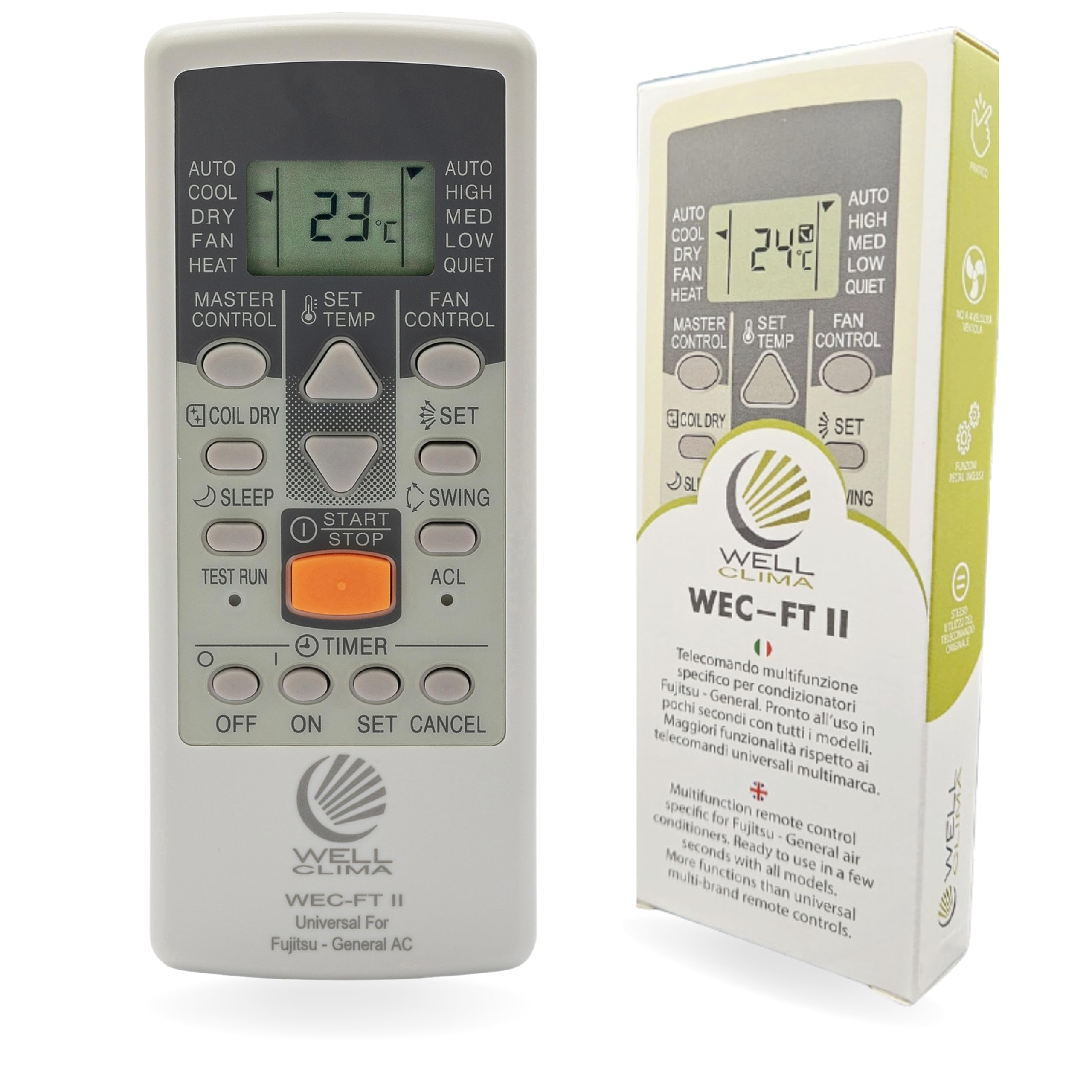 Wellclima WEC-FT II Universal Remote Compatible with Fujitsu and General Air Conditioners, Advanced Features, Up to 4 Fan Speeds, Ready to Use in Seconds, Wellclima Support