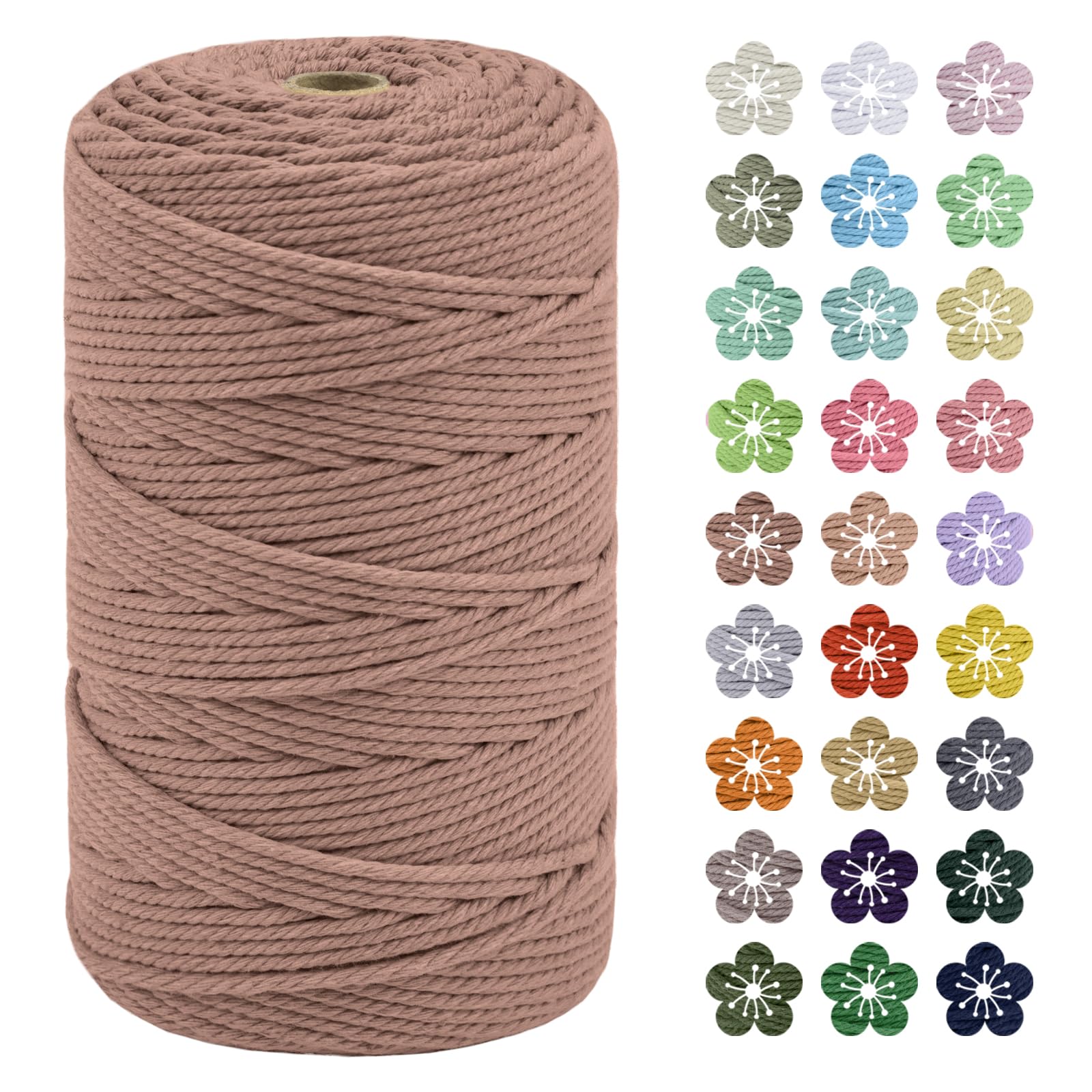 LEREATI Macrame Cord 3mm x 200m, Thick Macrame Rope Natural Cotton Rope Craft String, 4 Strand Twisted Cotton Cord Yarn for DIY Plant Hanger, Wall Hanging, Christmas Decoration (Brick red)