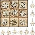 45pcs Wooden Snowflakes Ornaments, 2in Christmas Tree Hanging Decorations Wood Snowflakes Shaped Cutout Embellishments Unfini