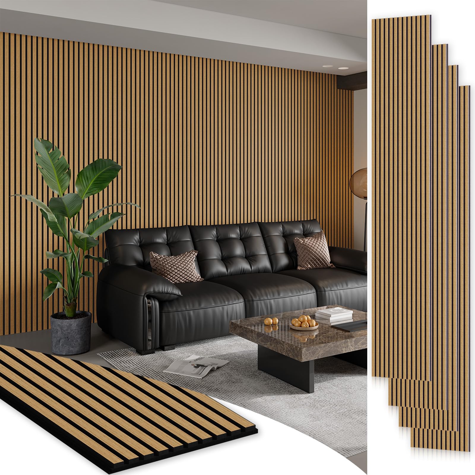 Photo 1 of Smartstandard 4 Pack 106" x 12.6" Wood Slat Wall Panels, Soundproof Wooden Wall Panels, Acoustic Wood Panels for Wall, 3D Fluted Wood Panels for Interior Wall Decor, American Oak