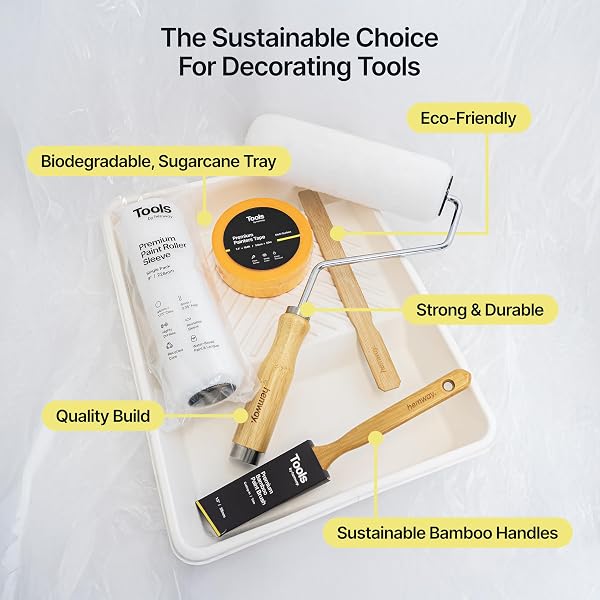 PAINTING KIT 9 INCH | PAINT ROLLER KIT INCLUDES 9″ ROLLER FRAME, 2 MID PILE SLEEVES, TRAY, 1.5″ CUTTING IN PAINT BRUSH, 12FT DUST SHEET, STIRRER & 50M PAINTERS TAPE | PREMIUM PAINTING SUPPLIES, HEMWAY