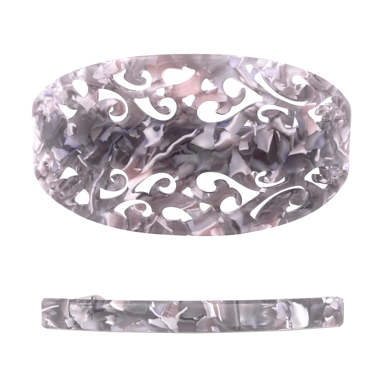 Strong Large Hair Barrette Set For Thick Hair Grey Marble Filigree for Women : Beauty