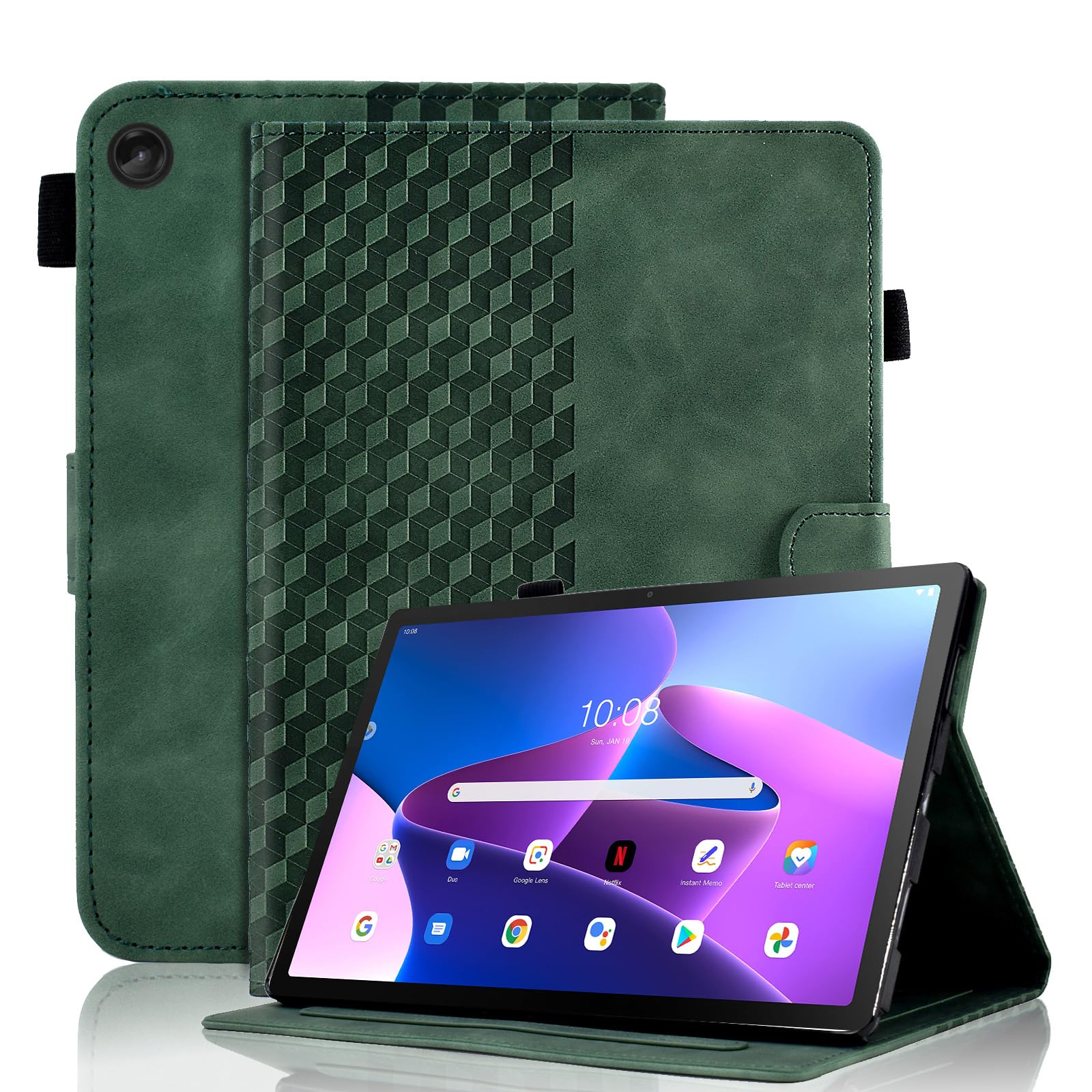 Vkooer Case for Lenovo Tab M10 3rd Gen 10.1-inch (TB328FU / TB328XU) Leather Folio Cover with Auto Sleep/Wake Smart Shell Fit Lenovo M10 3rd Gen 2022, Dark green