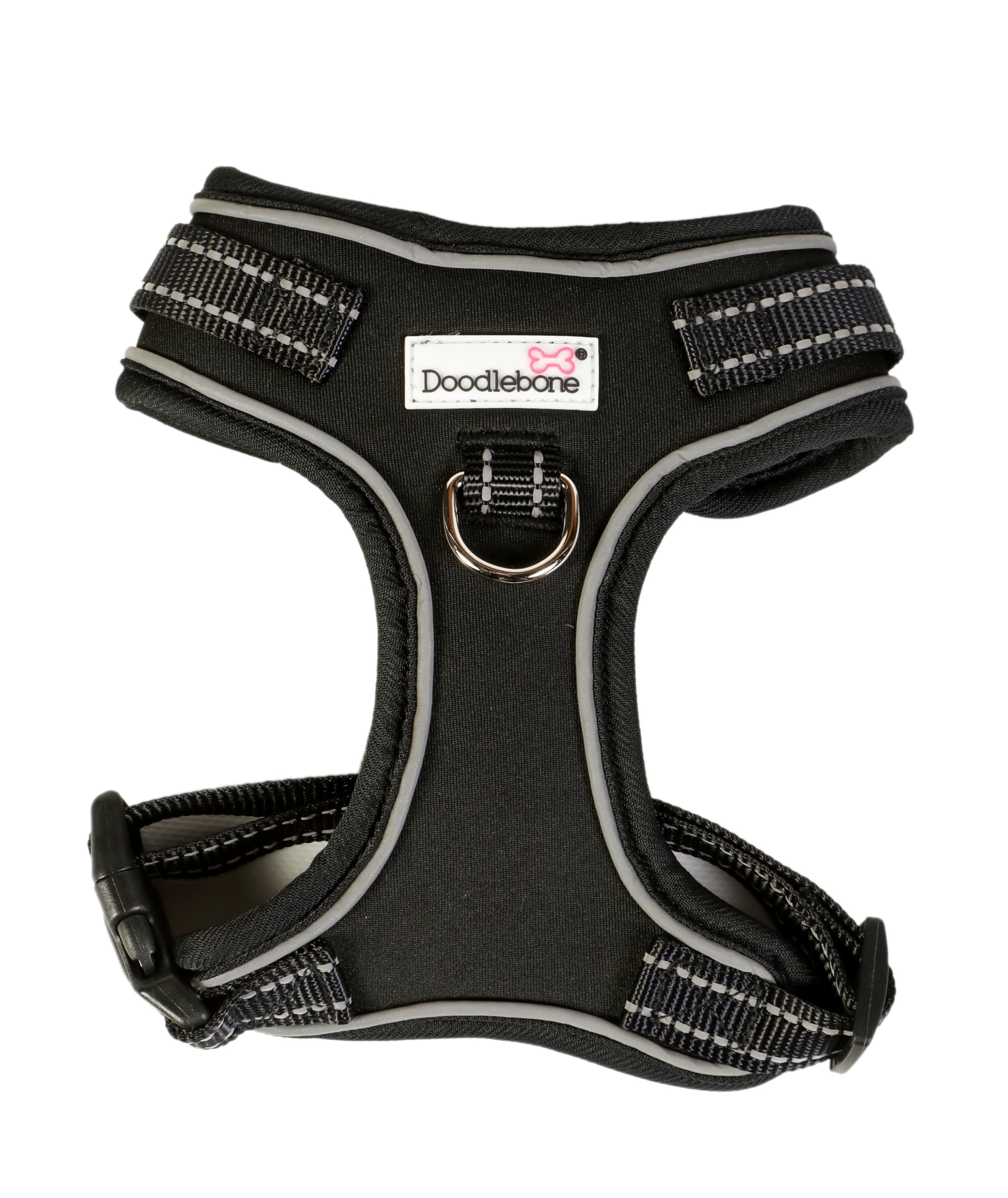 Doodlebone - Adjustable Airmesh Harness - Over Head Dog Harness with Adjustable Neck and Chest, Dual D Rings, Breathable Mesh and Reflective Trim for Everyday Walkies - Size 1-2 - Coal — image 1