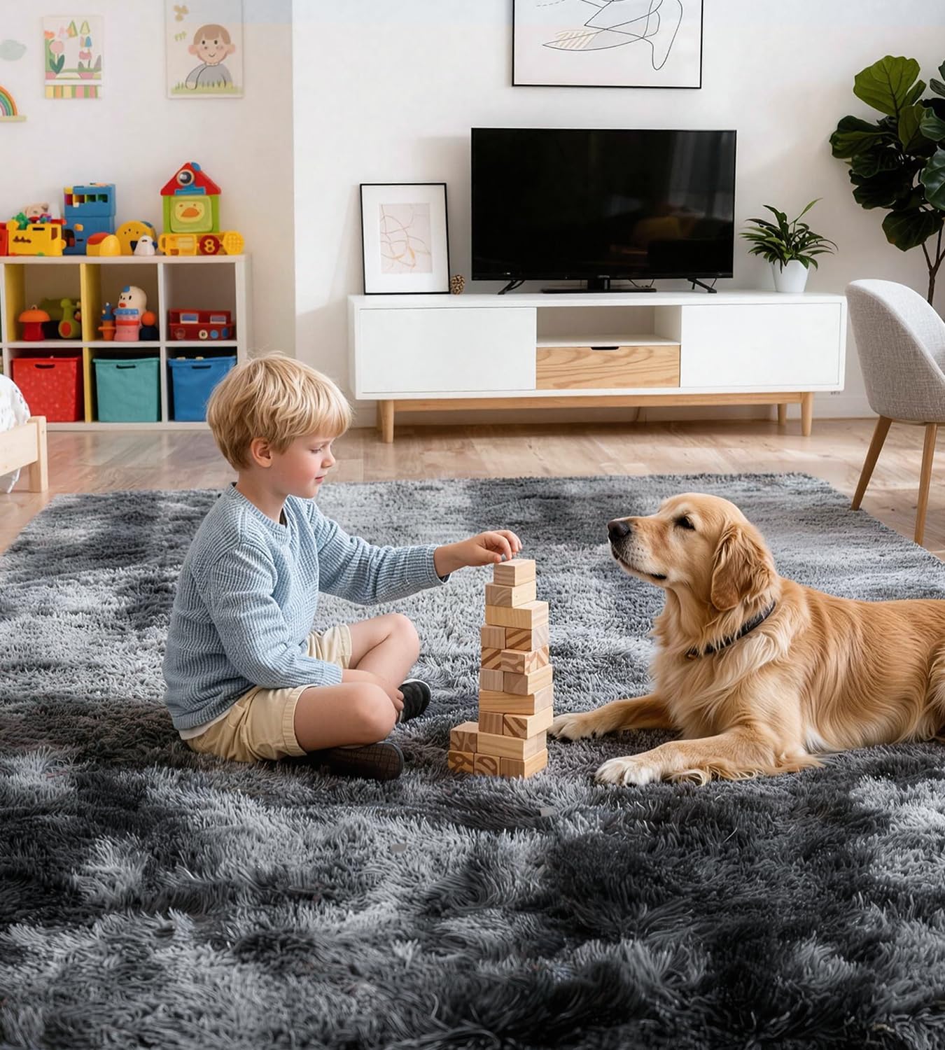 MARATIP Rugs bedroom 120 x 160 cm Dark Grey Washable Anti Slip Fluffy Shaggy Rugs — image 1