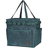 Collapsible Waxed Canvas Tool Pouch with 23 Hanging Holes - Reusable Grocery Bags with Handles for Garden/Camping/Tools/Car Trunk Storage, 14" x 13" x 10" | Dark Green