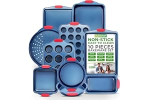 NutriChef 10-Piece Nonstick Bakeware Set - Premium Carbon Steel Baking Pans w/Silicone Handles - Inc...