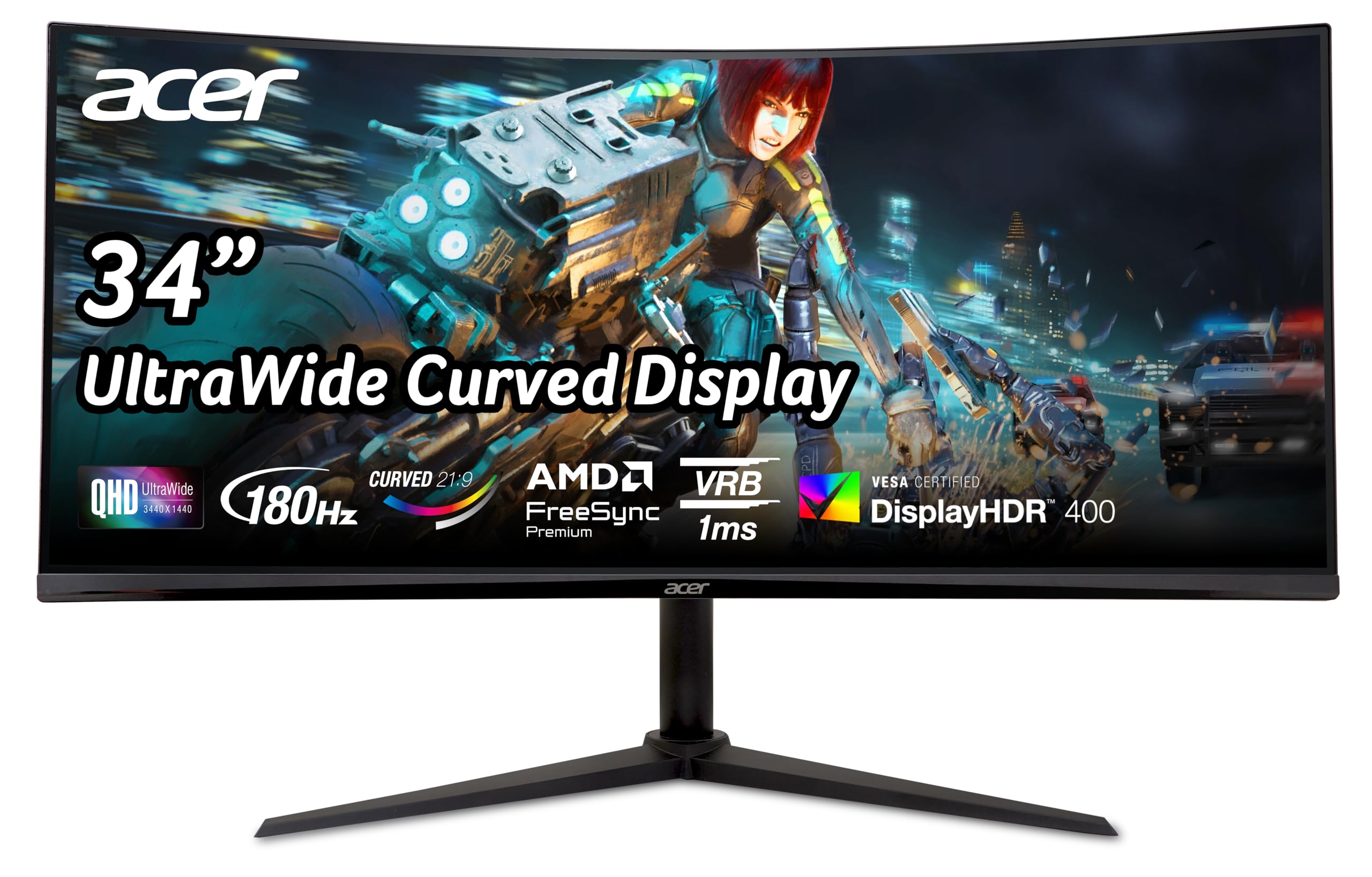 Acer Nitro XZ342CUV3 Gaming Monitor 34 Zoll (86,4 cm), UWQHD, 180Hz, Curved
