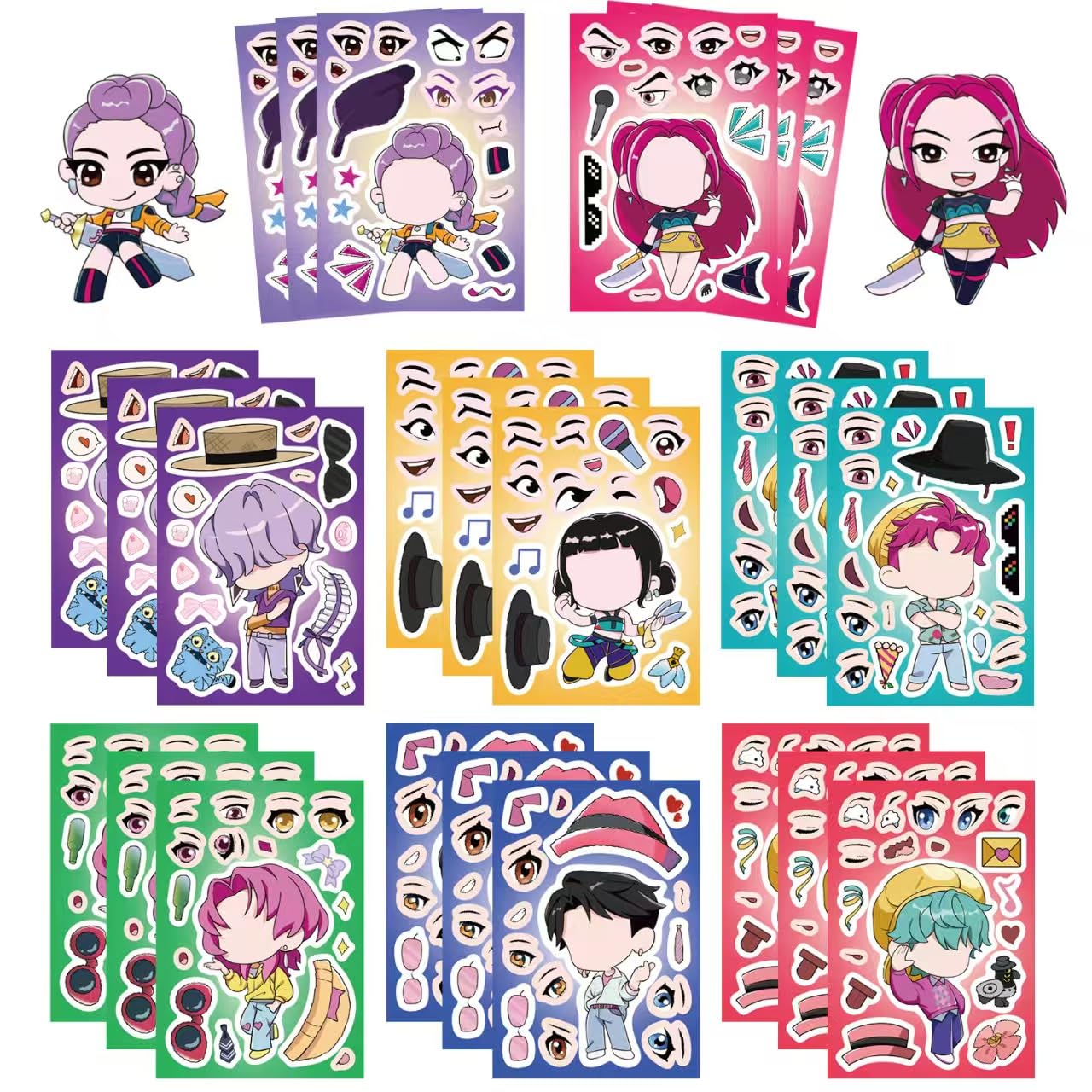 Demon Movie Hunters DIY Stickers,8PCS Korean Idol Anime Style DIY Stickers for Water Bottles,Waterproof Vinyl Decal for Teen Girl Adult Laptop Skateboard Phone Case Guitar Travel Case Bike Notebook