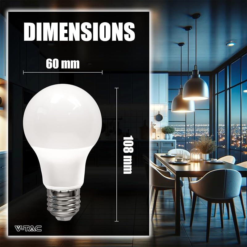 10x Lâmpadas LED E27 - [Alta Eficiência 8,5W] - A60 - (Equivalente a 60W) - Lâmpadas de Baixo Consumo de Nova Geração - 806 Lúmens - Luz Branca Fria 6500K