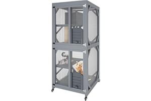 30"L×30"w×68"h Outdoor Catio with Wheels, 4 Tier Window-Mounted Cat Enclosure with Scratching Post, Weatherproof Roof & 2 Sli