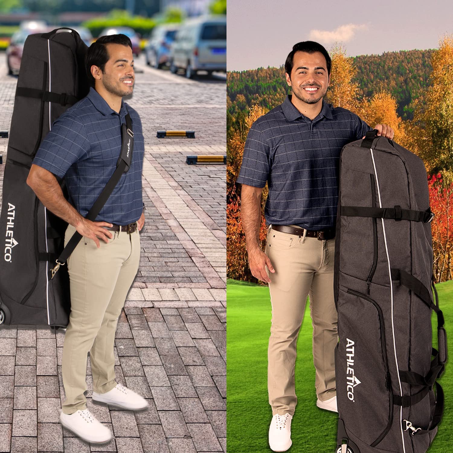 Athletico Ace Wheeled Golf Travel Bag - Heavy Duty Padded Golf Travel Case - Soft-Sided Club Cover - Waterproof - Universal Size