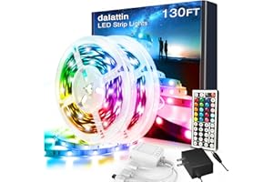 dalattin Led Lights for Bedroom 130ft RGB Led Strip Lights Color Changing Kit with 44 Keys Remote Controller and 24V Power Supply Led Light Strips Indoor Decoration,2 Rolls of 65ft