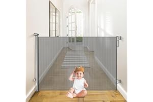 Babepai Retractable Baby Gates Extra Wide | 55" Wide x 38" Tall Dog Gates for Stairs | Indoor/Outdoor Use | Child Gates for Doorways, Deck, Porch, Hallways, Patio - Gray