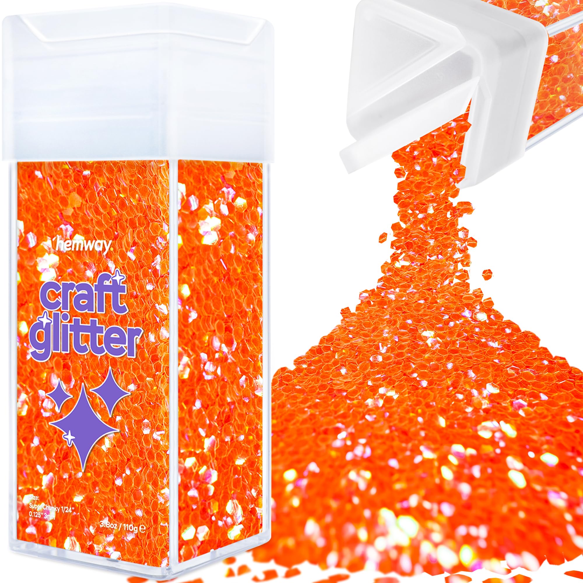 Hemway Glitter Shaker Fluorescent Peach 110g Super Chunky, Craft Glitter Shaker for Resin & Epoxy Crafts, Christmas Art Supplies, Nail, Body, Face, Eye, Festival, Crafting, Slime, Sparkle โ image 1