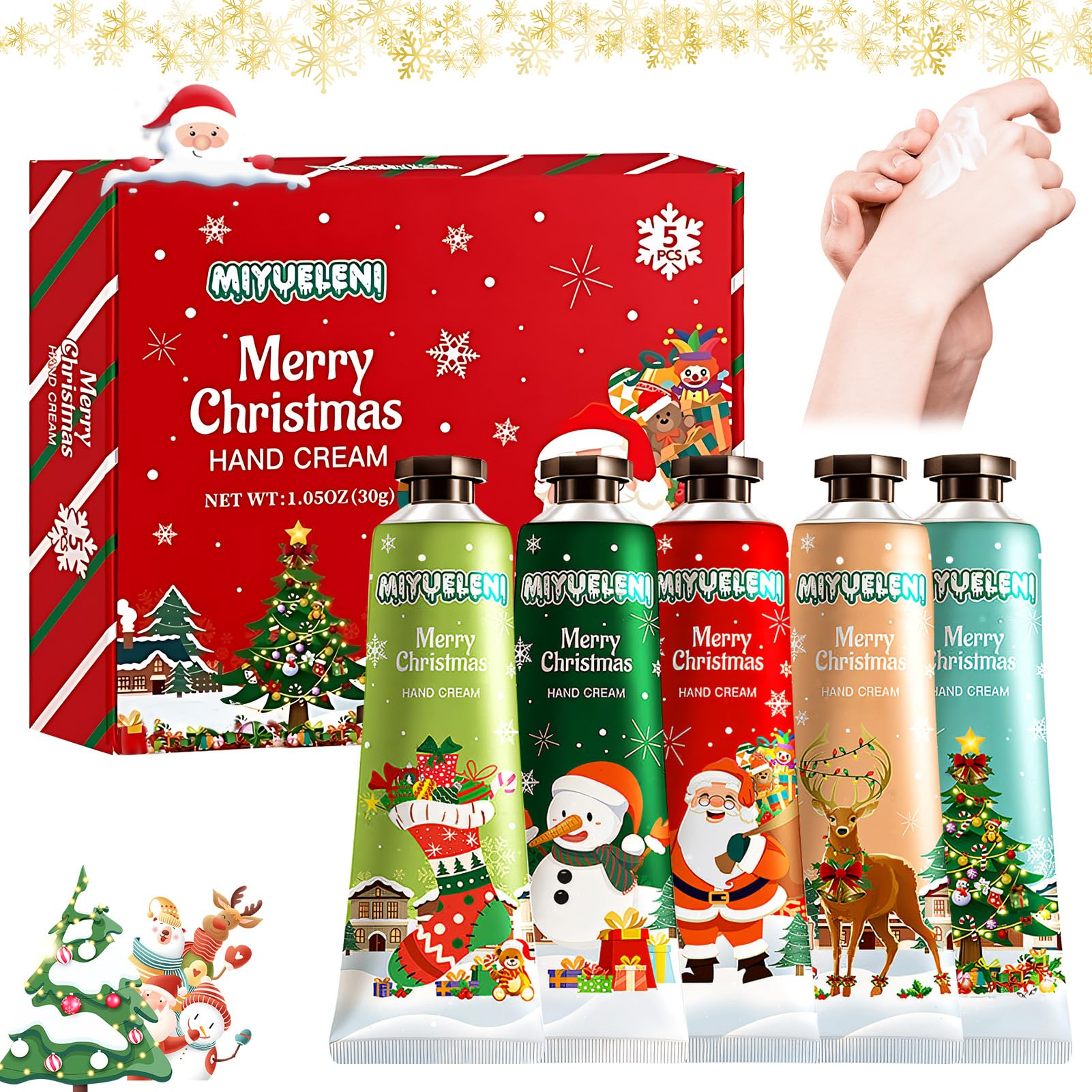 Allony Christmas Hand Cream, Handcream Gifts for Women, Mini Hand Cream, Deeply Moisturising & Nourishing Lotion Gift Set, Christmas Party Gifts, Suitable for Outdoor Use, Travel Size-5-Pack