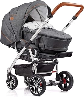 Gesslein Kombi-Kinderwagen F4 Air+ | Gestell: silber eloxiert | Lederschiebegriff: cognac | inkl. C4 – Next Tragetasche | Design: 053053