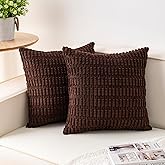 Aegero Pack of 2 Corduroy Decorative Throw Pillow Covers 18x18 InchSoft Boho Striped Pillow Covers Modern Farmhouse Home Decor for Sofa Living Room Couch Bed(Dark Brown)