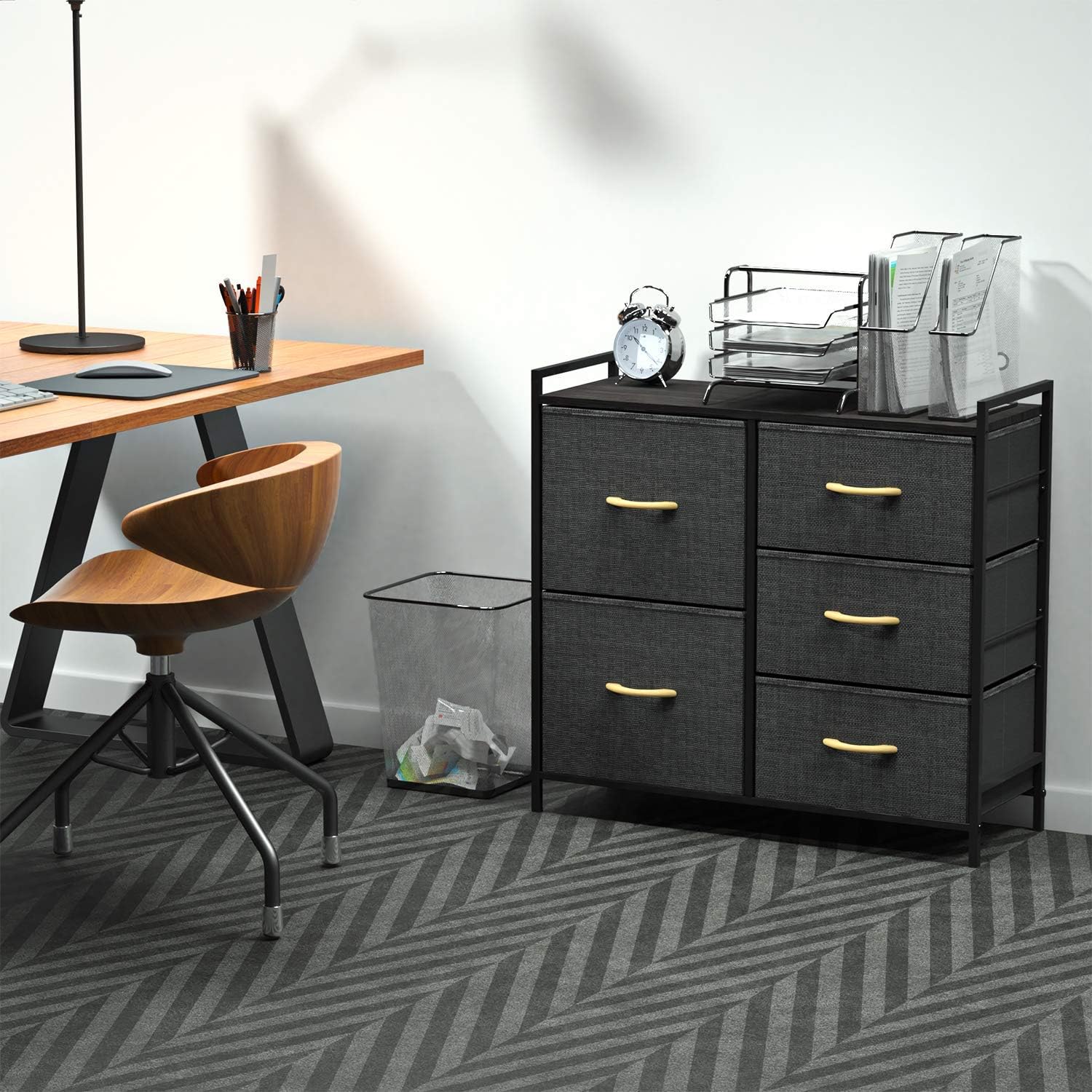 ROMOON Dresser Organizer with 5 Drawers, Fabric Dresser Tower for Bedroom, Hallway, Entryway, Closets - Dark Gray -