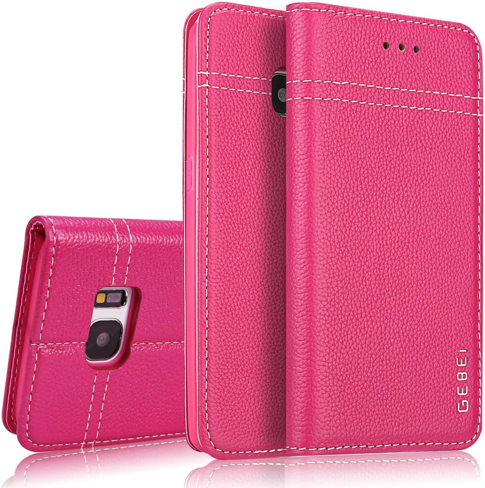 Samsung Galaxy S7 Edge Case,Gebei Series Luxury Genuine Holsters Magnetic Flip Cover Stand Book Wallet for Samsung Galaxy S7 Edge (Rose Red)