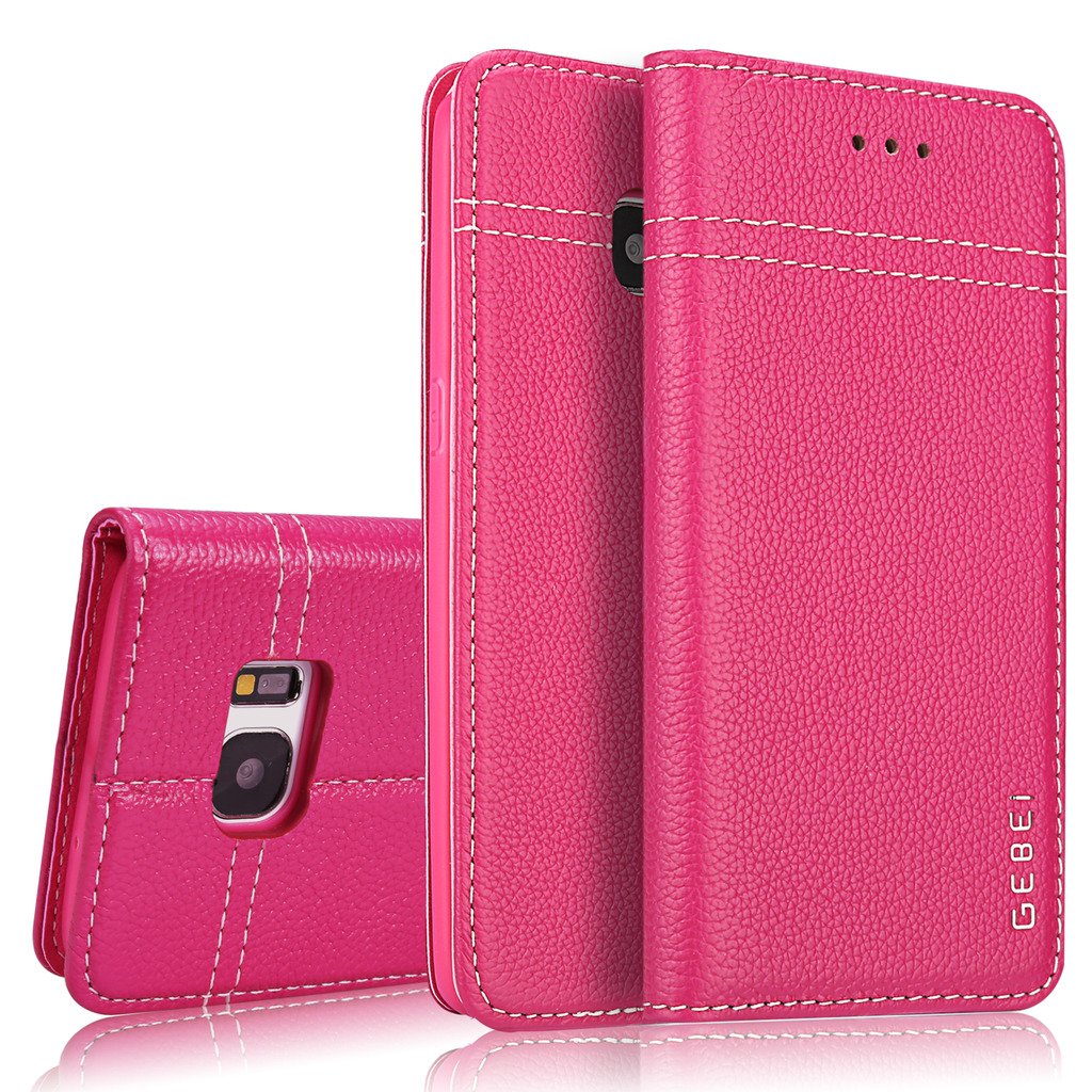 Samsung Galaxy S7 Edge Case,Gebei Series Luxury Genuine Holsters Magnetic Flip Cover Stand Book Wallet for Samsung Galaxy S7 Edge (Rose Red)