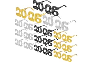 Sherr 12 Pairs 2026 New Year Glasses Frames Glitter 2026 Novelty Glass Eyewear for Adult New Year Holiday Party Favors