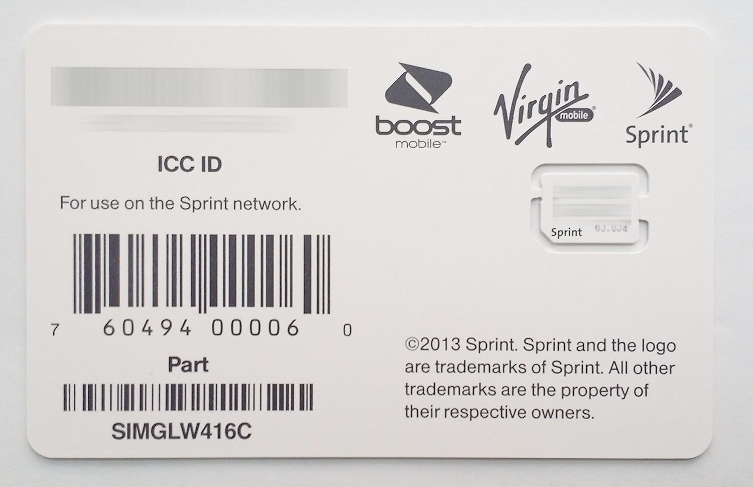 Sprint Boost Virgin Mobile iPhone 5s & 5c Nano SIM Card ICCID