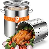 VEVOR Stainless Steel Stockpot, 42 Quart Large Cooking Pots, Cookware Sauce Pot with Strainer, Lid, and Handle, Heavy Duty Commercial Grade Stock Pot, Sanding Treatment, for Large Groups Events Silver