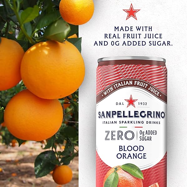 SANPELLEGRINO ITALIAN SPARKLING DRINK, ZERO SUGAR, BLOOD ORANGE, 6 CANS 66.9 FL OZ