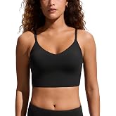 CRZ YOGA V Shaped Longline Bikini Tops | Built-in Pads, A-D Cup, Cropped, Adjustable Spaghetti Straps, Swim, Bathing Suit for Women
