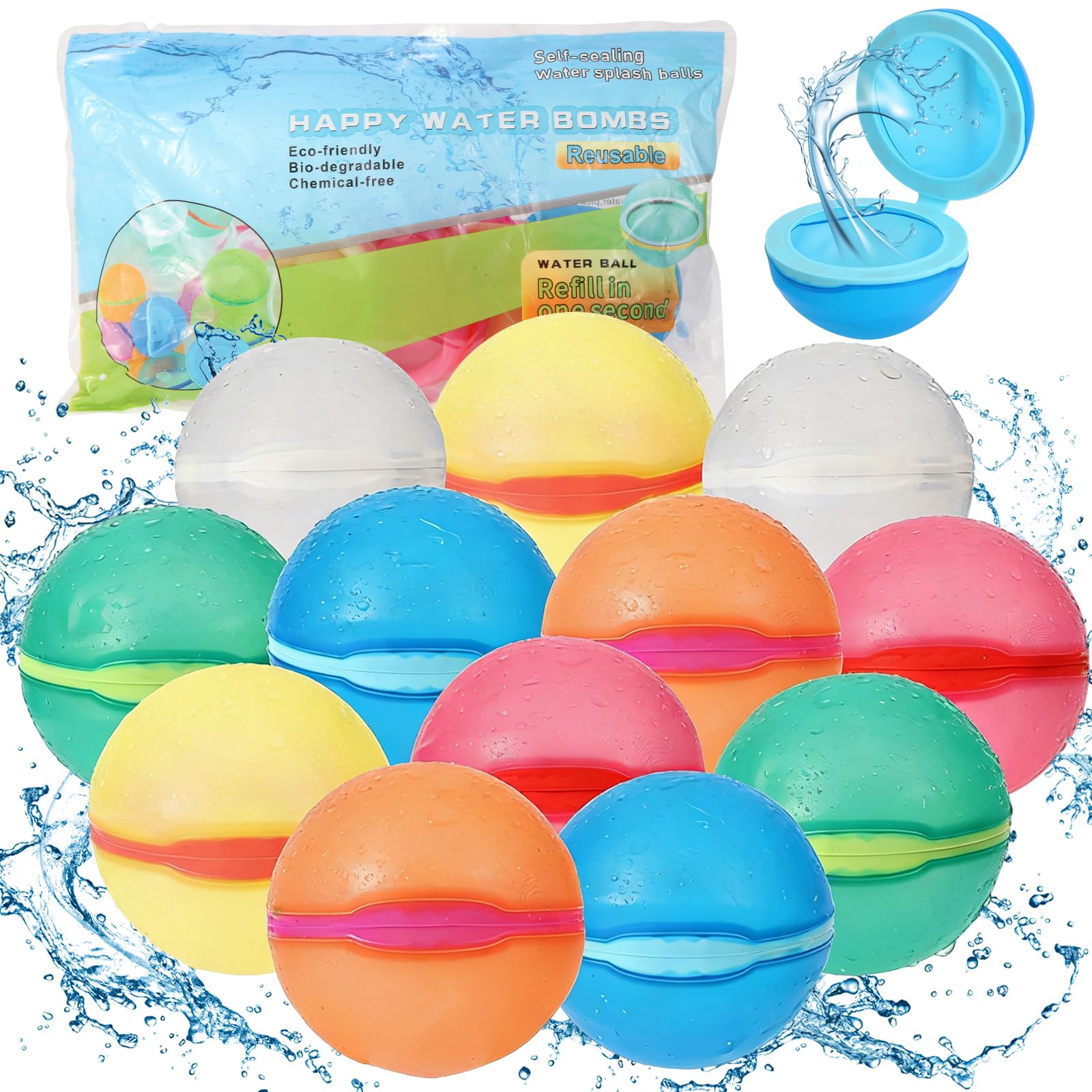 Reusable Water Balloons, Magnetic Refillable Water Balloons Quick Fill, Summer Fun for Kids Outdoor Pool Water Toys, Reusable Summer Outdoor Toys (12pcs)
