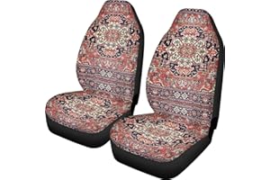 Pehede Car Seat Cover Red Vintage Carpet Pattern Front for Cars, Easy to Install Cover Set, Accessories Auto Trucks Van SUV,2 Packs