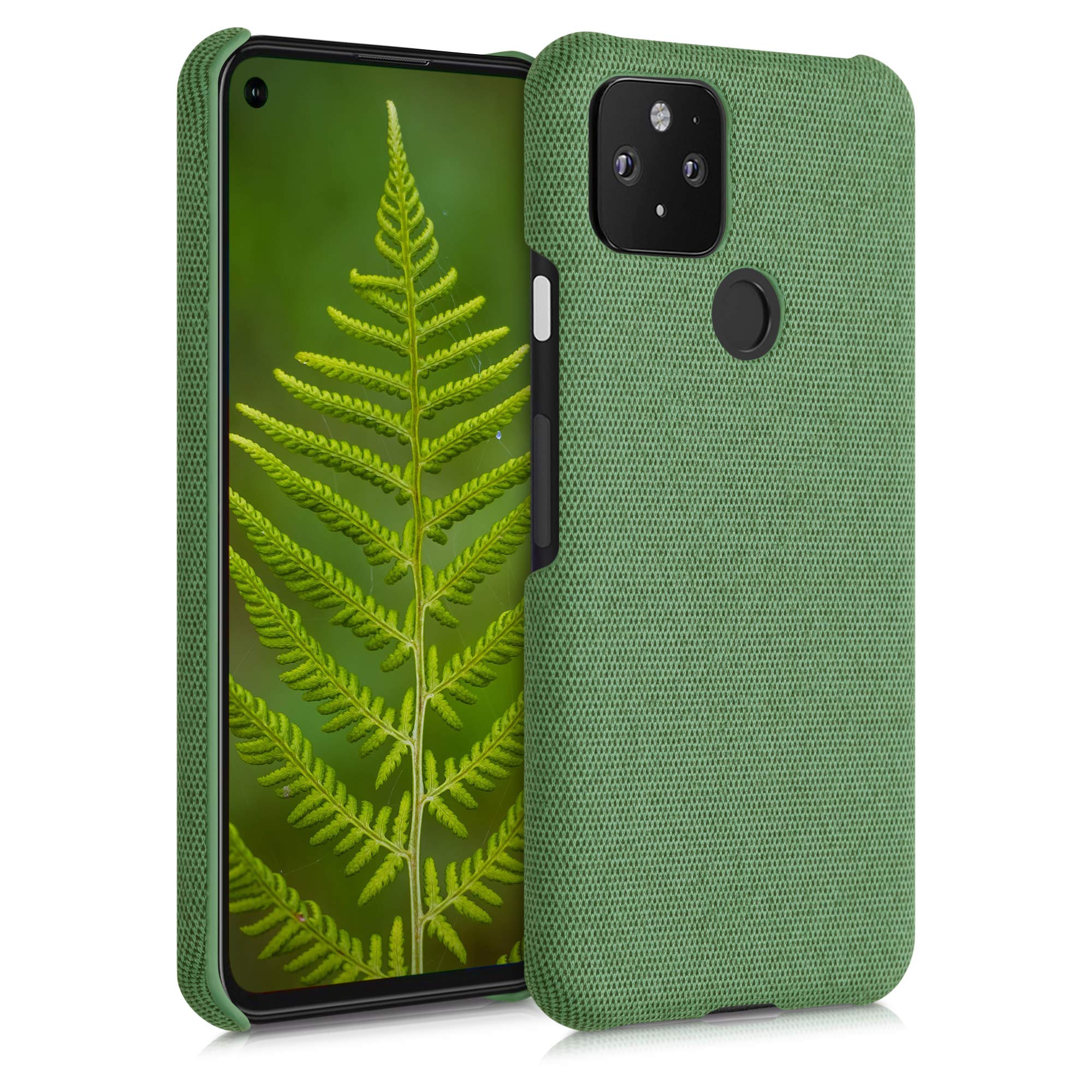 kwmobile Fabric Case Compatible with Google Pixel 5 - Case Hard Protective Phone Cover with Material Texture - Green