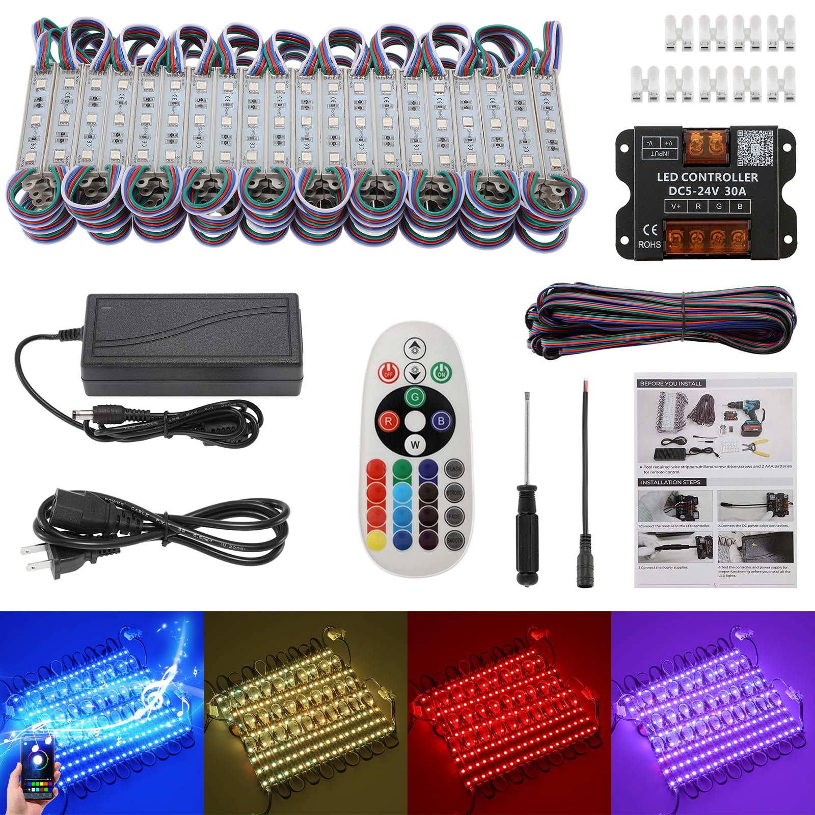 Photo 1 of Dyna-Living 40FT RGB LED Storefront Light with APP Bluetooth & IR Remote Control, Commercial Storefront Window Lights for Business, 80PCS 3-LED 5050 SMD Module Lights, Music Sync Mode, IP68 Waterproof