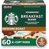 Starbucks Breakfast Blend K-Cup Coffee Pods, Medium Roast, 60 Count | 100% Arabica K-Cup pods for Keurig brewers; Breakfast Blend medium roast; 6 boxes, 10 pods each (60 total)