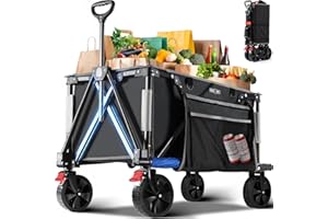 Overmont Collapsible Foldable Wagon Cart - Heavy Duty 150L Large Capacity Folding Utility Wagon Grocery Cart for Camping Grocery Sports Shopping- 330lbs Load