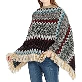 Jdlsppl Women's Poncho Sweater Zig Zag Knit Mexican Poncho Wrap Fall Hippie Soft Fringe Crochet Shawl Asymmetrical Cape