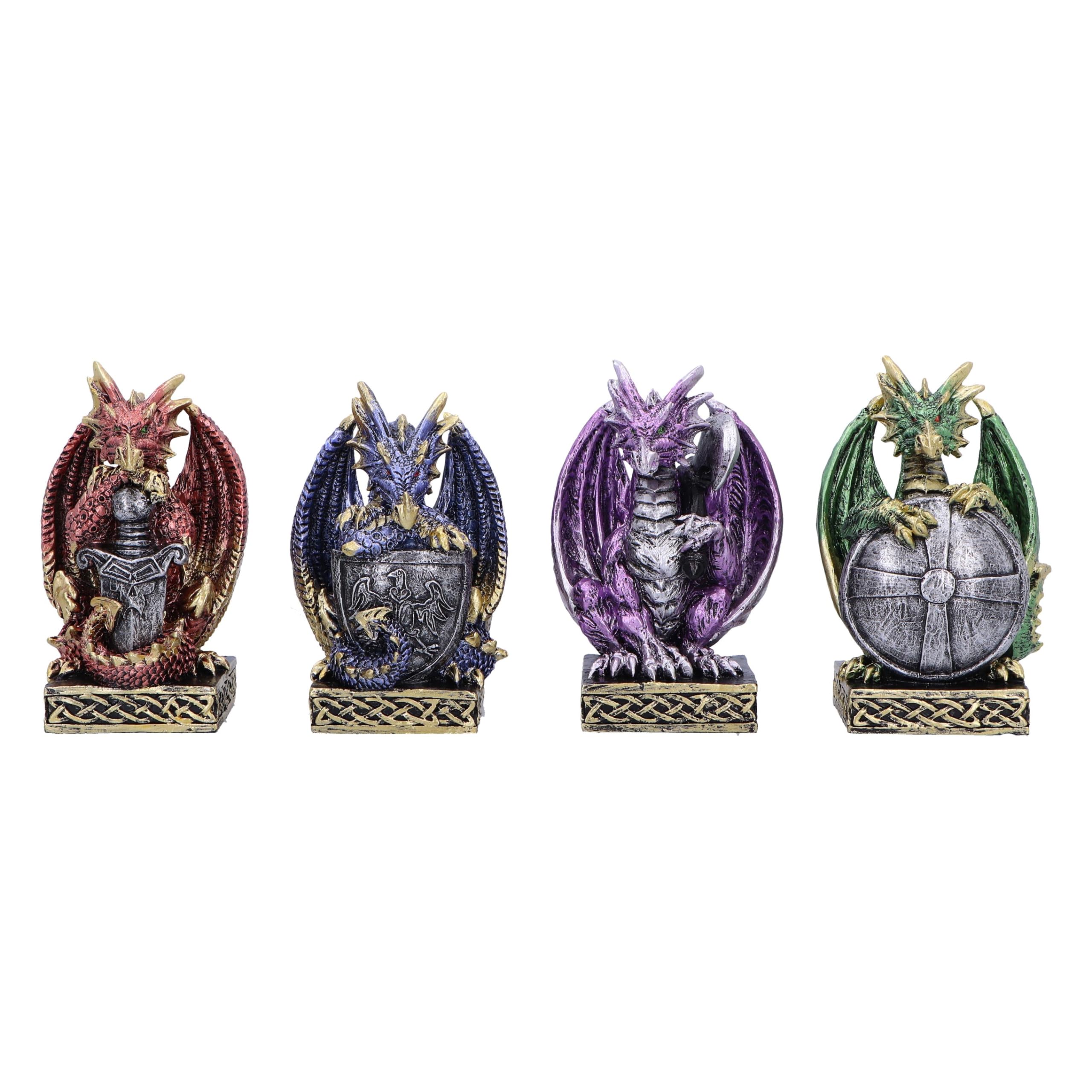 Nemesis Now Defend the Hoard (Set of 4) 10cm, Resin, Silver, Dragon Figure, Silver Ornament, Collectable Giftware, Cast in the Finest Resin, Expertly Hand-Painted