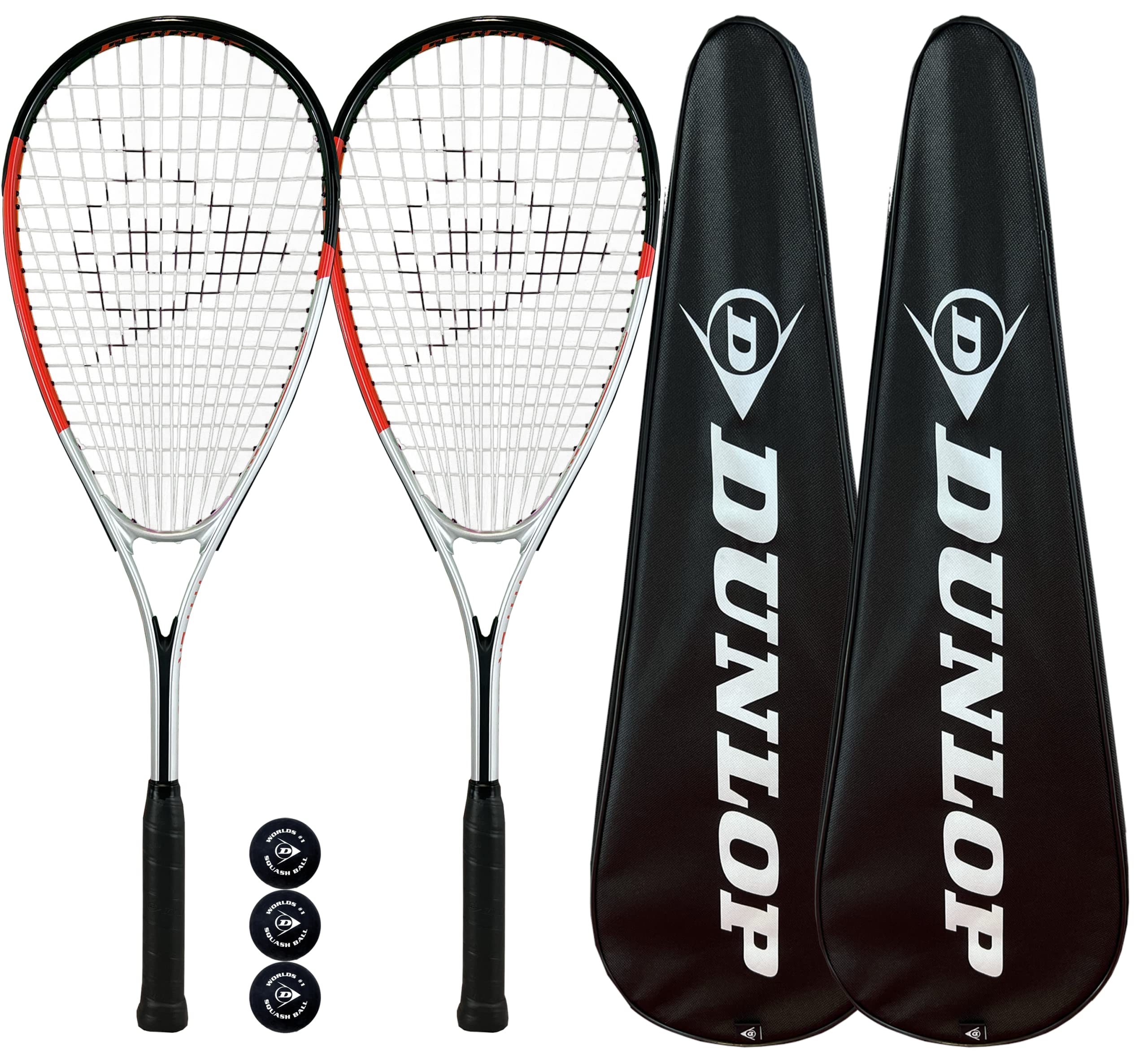 Dunlop Assassin Biotec X-Lite Squash Rackets x 2 + Covers (2) + 3 Squash Balls