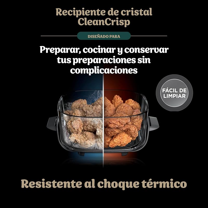 CRISPi Freidora de aire portátil 4 en 1, 3,8L/ 2,3L/ 1,4L : Freír con aire, Asar, Mantener la temperatura, Dorar. Compacta, 6 raciones, 3 recipientes de cristal y tapas, 1700 W Verde FN103EUGN — foto 5 de 8