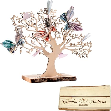 Casa Vivente Geldbaum Aus Holz Mit Gravur Motiv Herzen Personalisiert Mit Namen Und Datum Dekoration Hochzeitsgeschenke Hohe 29 Cm Amazon De Kuche Haushalt