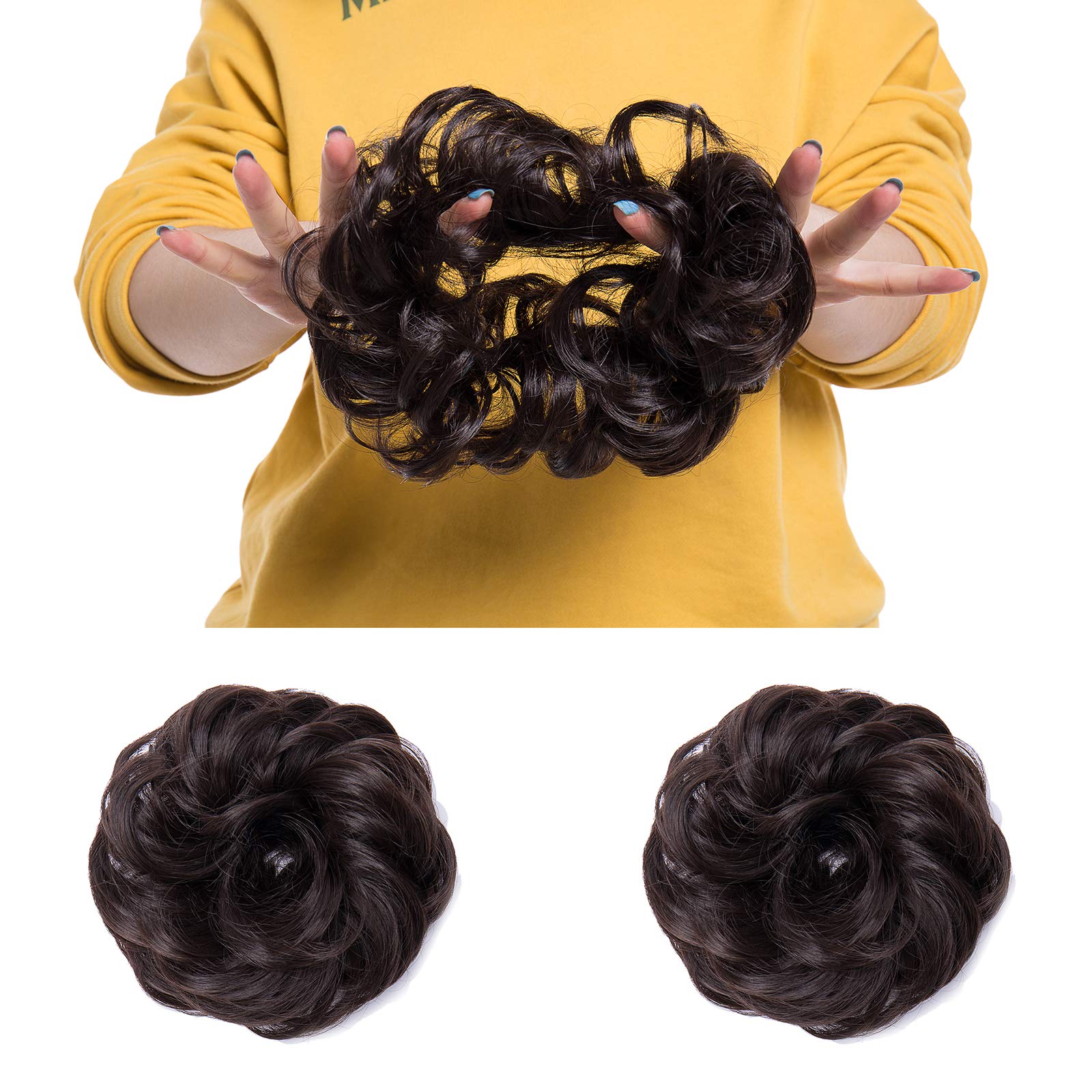 Silk-co Messy Hair Bun Donut Chignon Updo Scrunchy Scrunchie Bun Updo Hairpiece 35g Hair Ribbon Ponytail Extensions Medium Brown