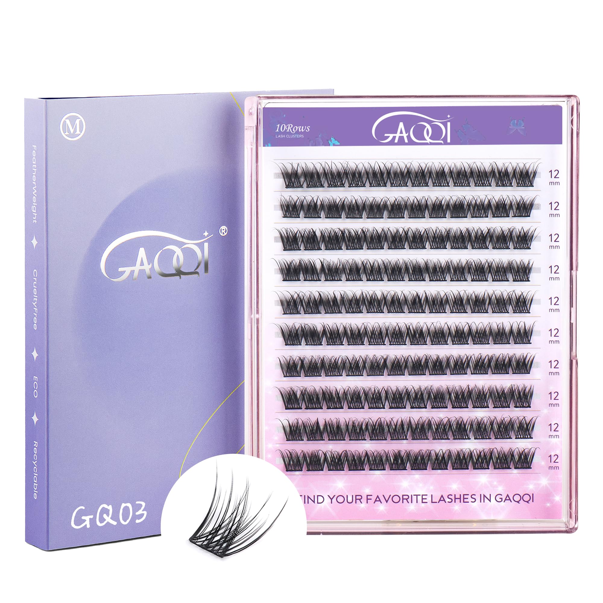 GAQQI Cluster Lashes Clusters 12mm Individual Lashes 120Pcs D Curl 12mm Eyelashes Diy Eyelash Extensions Soft Eyelashes Natural Look False Lashes At Home(GQ03-D 12mm) — image 1