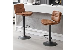 FIRAVOE Swivel Bar Stools Set of 2, Double-Layer Upholstered Counter Height Bar Stools with Back, Adjustable Bar Stool 24"-32", Faux Leather Barstools for Kitchen Island (Brown, 2PCS (24"-32"))