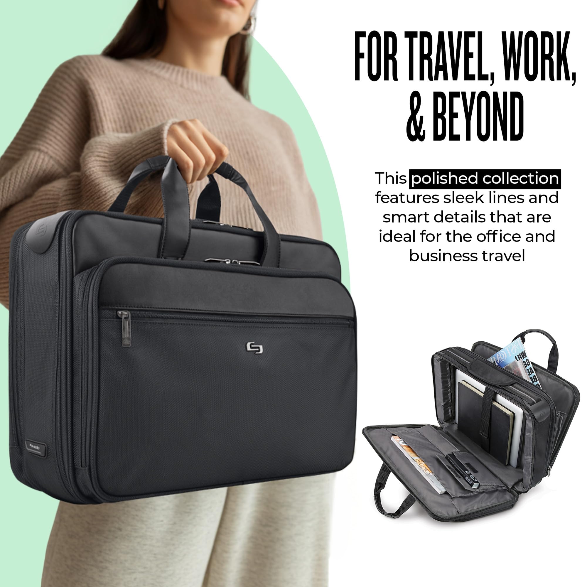 Solo New York Briefcase - Laptop Carrying Bag for Women & Men, Brief for Travel & Work, File Compartment, Retractable Shoulder Strap, Fits 16