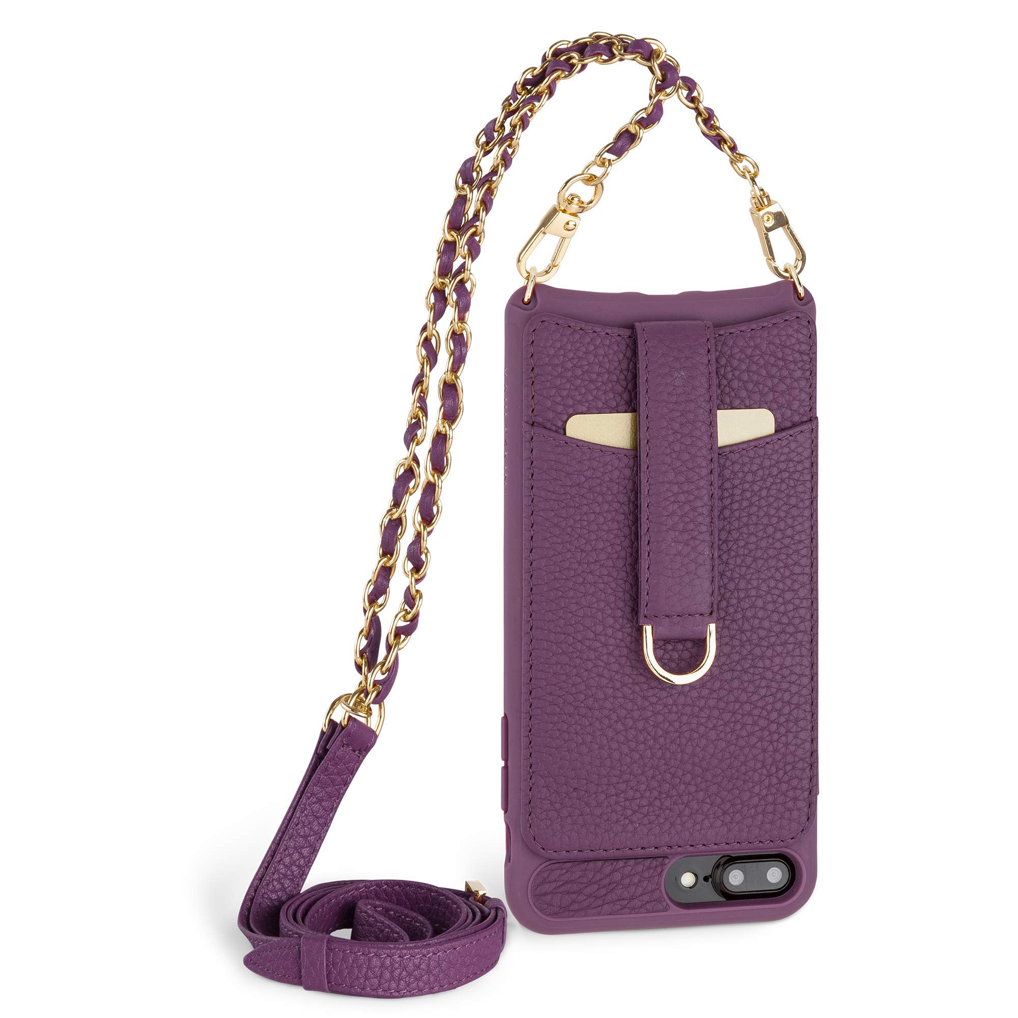 Vaultskin VICTORIA Crossbody Wallet Case, Lanyard with Card Holder (Violet - Chain Leather Strap, for iPhone 7 Plus / 8 Plus)