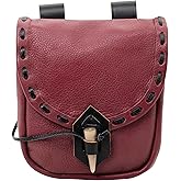 Mythrojan Medieval Belt Pouch Viking Leather Belt Bag Antique Vintage Fanny Pack Pouch Renaissance LARP Cosplay Waist Bag, Renfaire Coin Purse, Costume Accessories for Men Women - Wine Red
