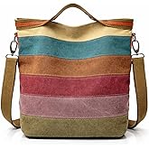 ROUROU Hobo Tote for Women - Top Handle Shoulder Crossbody Bag, Multi Color Canvas, Large Capacity, Casual Purse