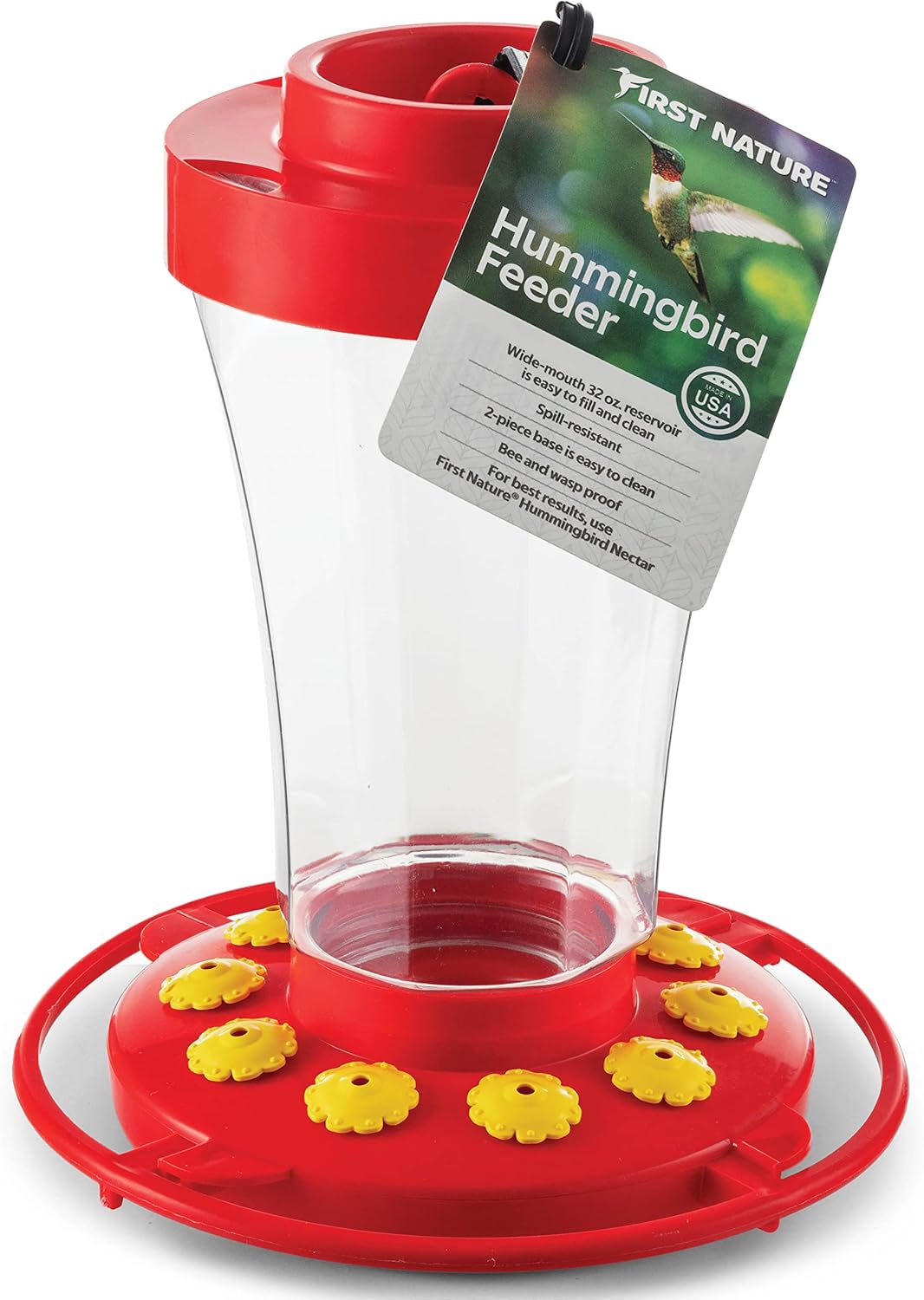 Backyard Birding & Wildlife - Hummingbird Feeder 32 oz. Plastic Hummingbird Feeders for Outdoors, with Built-in Ant Guard - Circular Perch with 10 Feeding Ports - Wide Mouth for Easy Filling/2 Part Base for Easy Cleaning