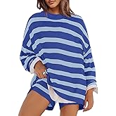 Panadila Womens Striped Sweater Set Oversized Lounge Sets Matching Pajamas Long Sleeve Sweater Top and Shorts